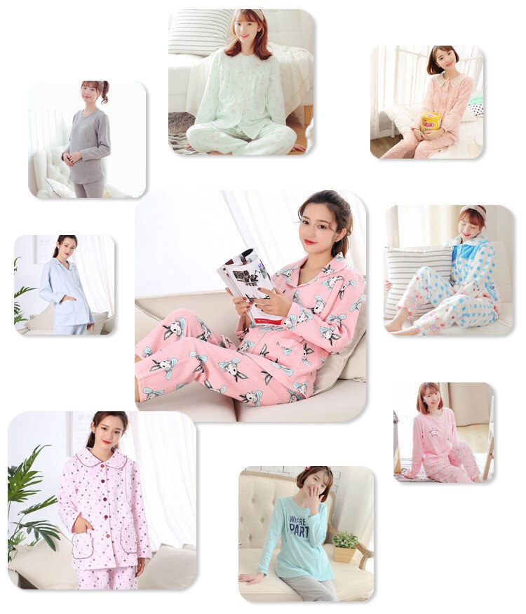 Primavera e no outono grávida pijamas home wear manga comprida yuezi desgaste fora sentado yuezi pós-parto lactação roupas