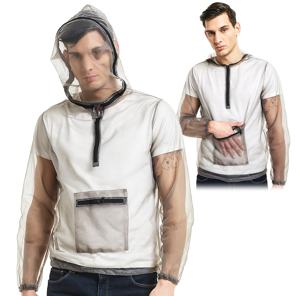 Outdoor Ultralight Mesh Hooded Bug Jacket Anti-mosquito See Through Protective Mesh Shirt Insect Shield for Camping Hiking