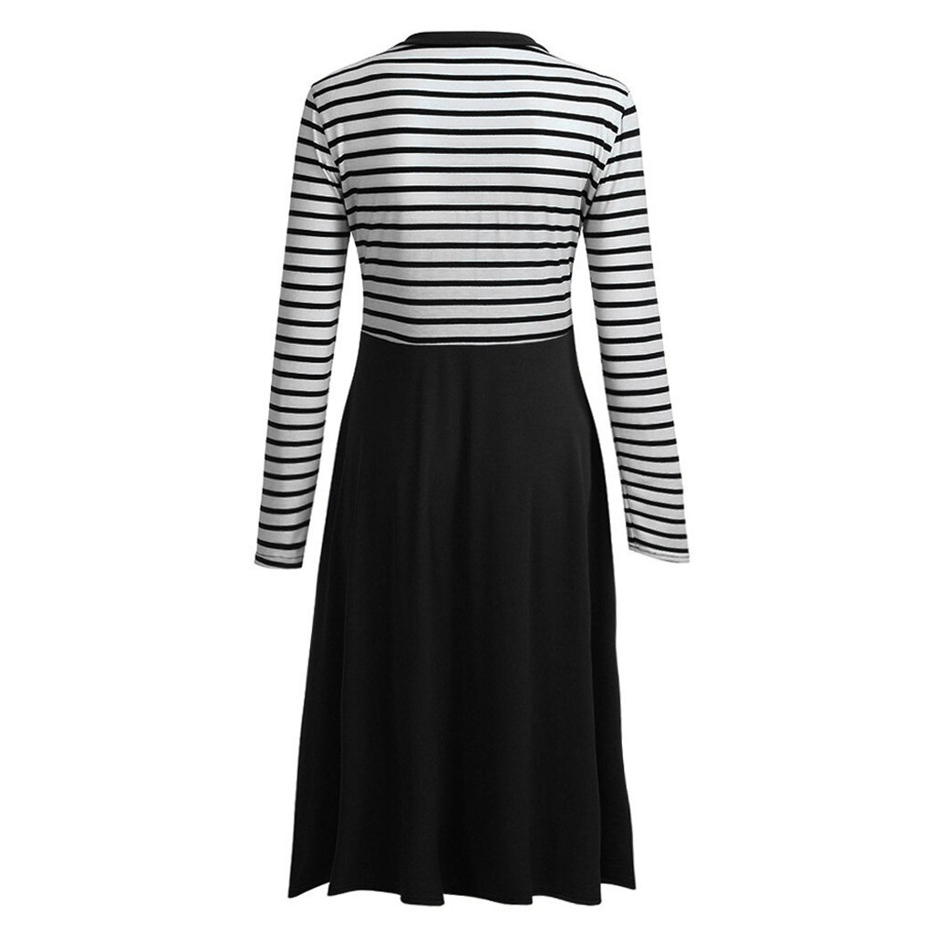 Maternity Breastfeeding Dresses Women's Stripe Long Sleeve Flare Nursing Dress Robe Grossesse Premama Clothes For Pregnant Women