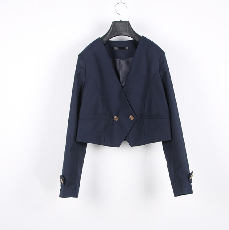 [Gao Qiao Zhong] kobiety wiosna jesień bez kołnierza garnitury dziewczyna marynarka bluza z długim rękawem płaszcz dla JK mundurki szkolne ubrania studenckie: Blue Suit only / S