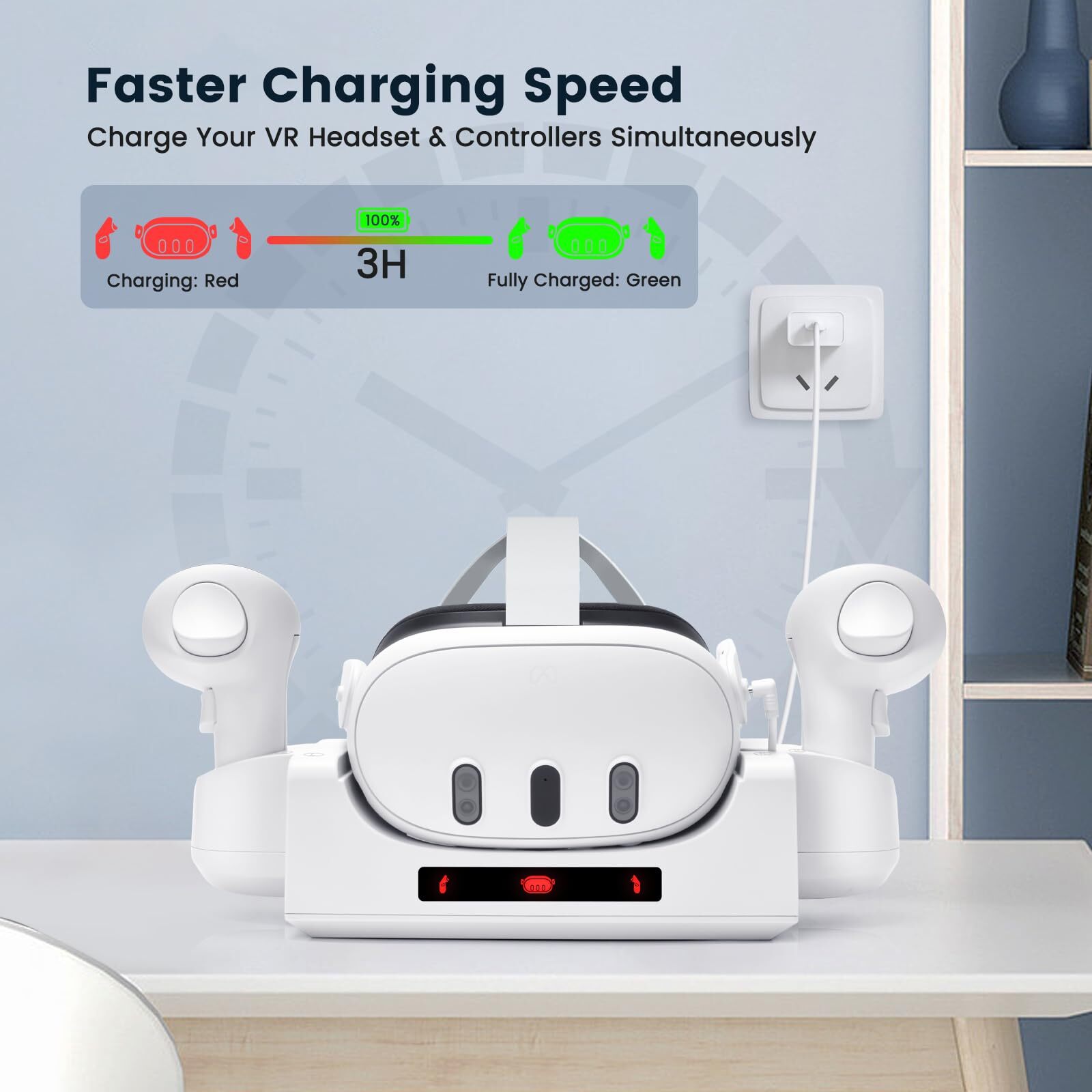 Charging Dock for Oculus/Meta Quest 3, Charging Stand for Controller and Headset with 2 Batteries, Wall Mount (Not for Quest 3S)