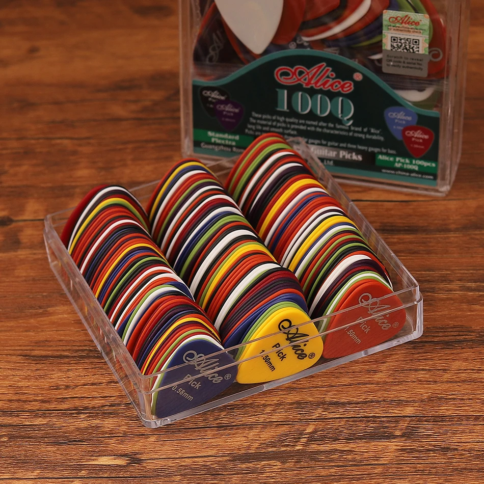 Alice AP-100Q 100 Uds púas de guitarra eléctrica acústica ABS mate púa antideslizante 6 espesor para elegir