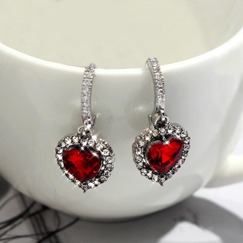 JUST FEEL 4Pcs/set Shiny Heart Crystal Earrings Female Multicolor Butterfly Cherry Earring Sets Statement Jewelry