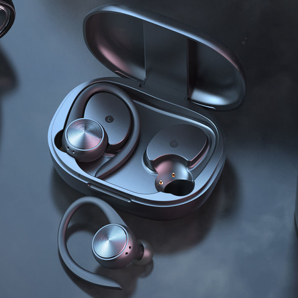 Bezprzewodowe słuchawki sportowe Bluetooth 5.0 IPX5 z etui ładującym 500mAh, zaczepy na uszy, słuchawki douszne 3D HiFi, bezprzewodowy zestaw słuchawkowy