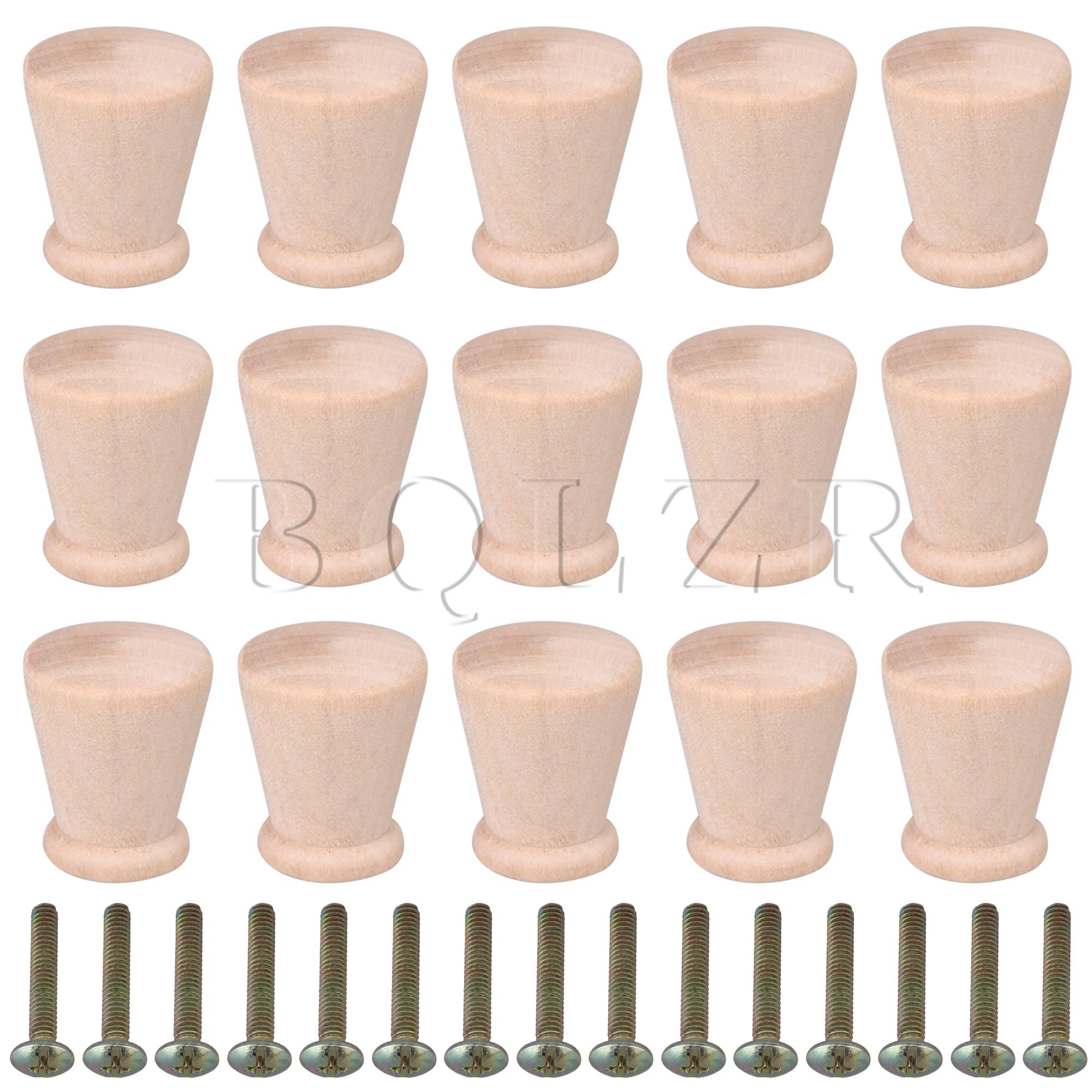BQLZR Tapered Wooden Handle Unpainted Cupboard Cabinet Door Knob Pack of 15
