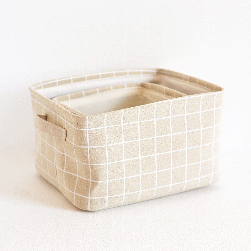 Fabric Storage Basket Clothes Checkered fabric Folding Storage Box Nursery Underwear Toy Organizer Laundry Basket With Handle