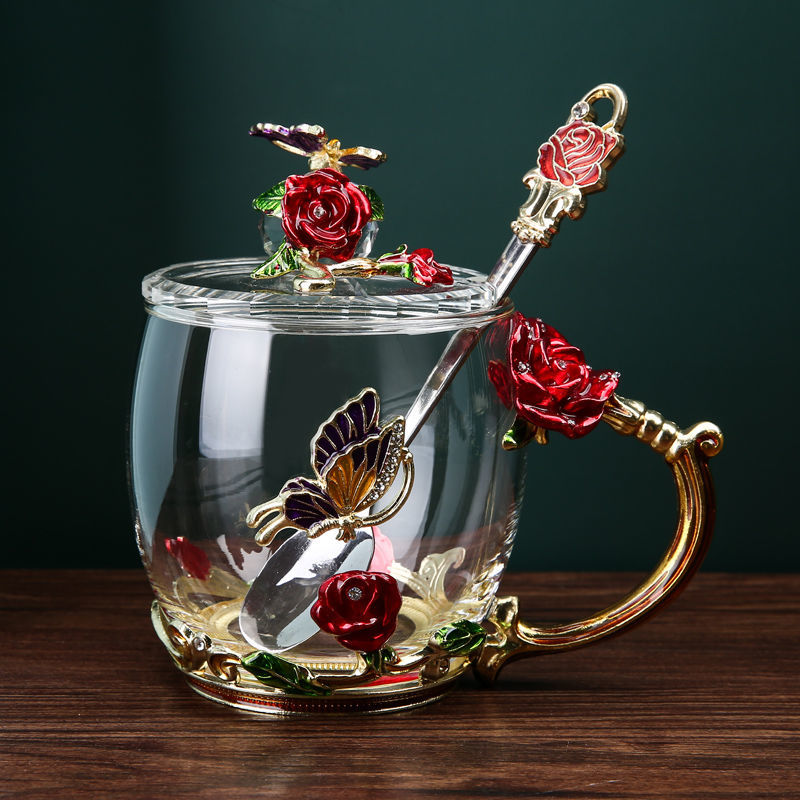 Home water cup heat-resistant glass tea cup coffee cup flower tea cup wine glasses whiskey glass water bottle