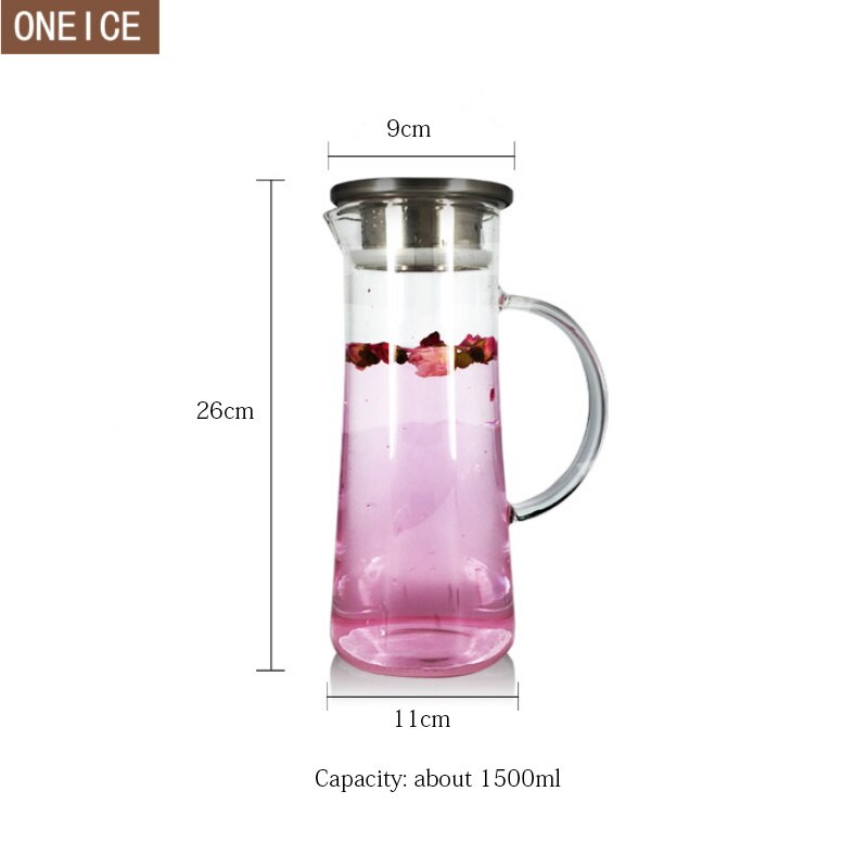Överdimensionerad glaskanna värmebeständig handgjord glaskaffemjölkjuicedryck tekanna rostfritt stålfilter 1500 ml: 2