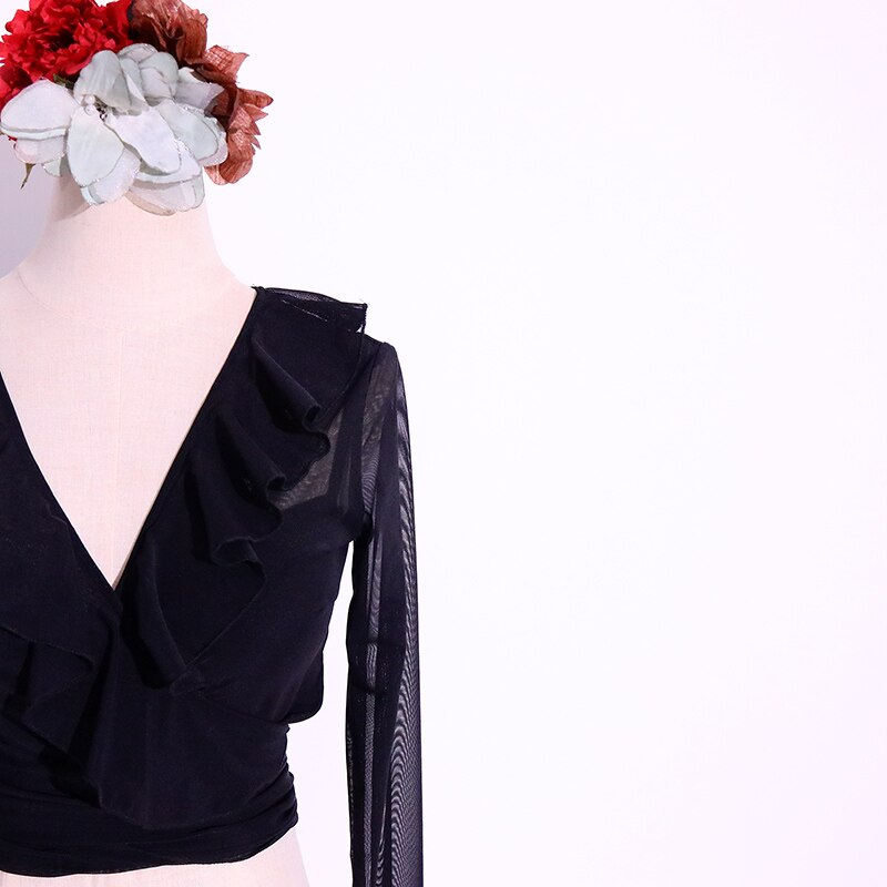 Chemisier carré en maille Flamenco pour femmes et filles, tenue de pratique de la danse espagnole CV09
