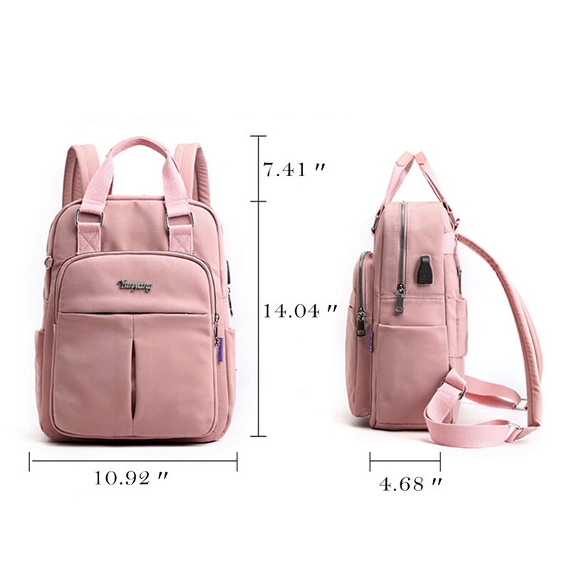 USB charge femmes sacs à dos solide couleur Simple sac d'école adolescent filles sac à dos Portable femmes poignée sac rose