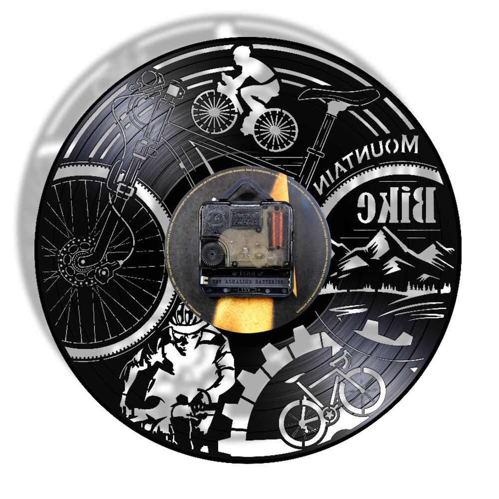 Mountain Biking 3D Deco LED Light Remote Control Adventure Bicycle Longplay Record Wall Clock Watch Vinyl Record Reloj Pared