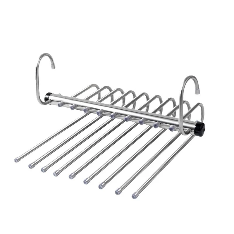 5/9 layer Folding Pants Hangers Stainless Steel Storage Shelf Clothes Rack Organizer For Wardrobe Jeans Trousers Scarf Organizer: light green