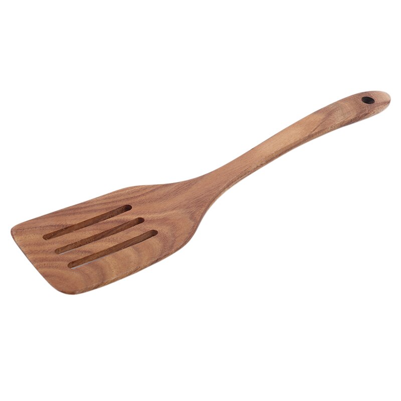 Teak Wood Turner Long Handle Spatula Kitchen Turner Non Stick Cooking Utensils Wooden Spatula Slotted Turner Set Wooden Utensils