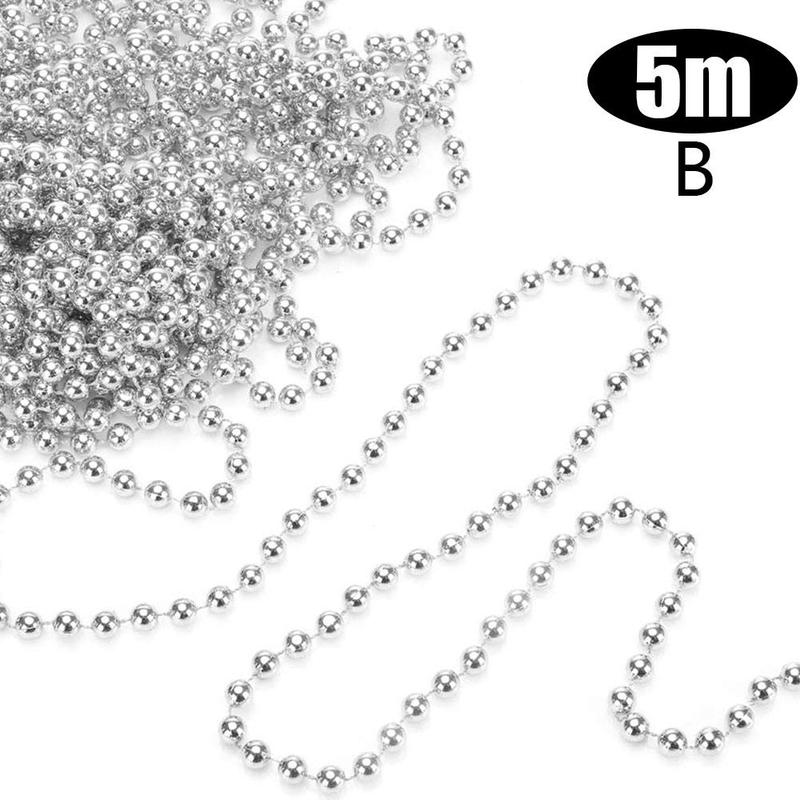 Silver Bead Chain Garland Christmas Tree Decorations Decorations Pearl Beads Christmas Ornament Chain For Home Hanging: B