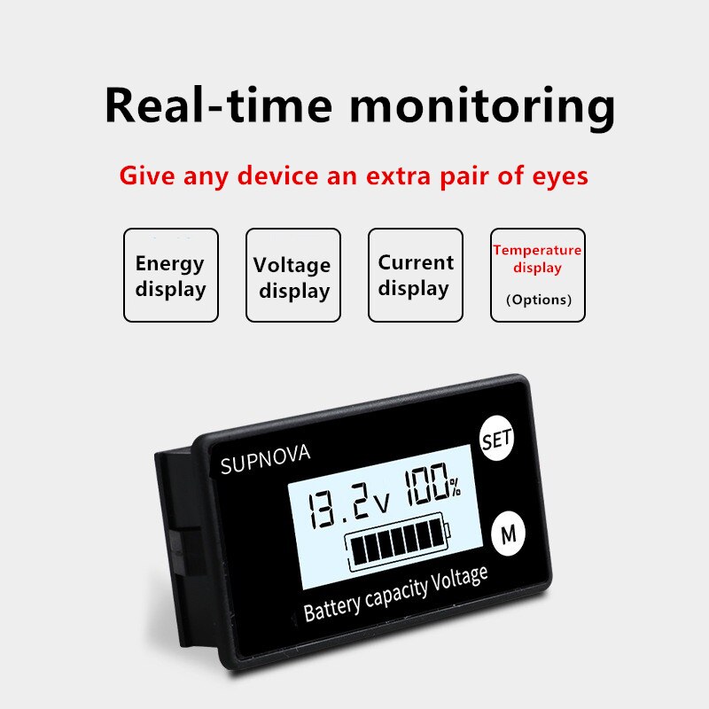 Battery Capacity Indicator DC 8V-100V Lead Acid Lithium LiFePO4 Car Motorcycle Voltmeter Voltage Gauge 12V 24V 48V 72V