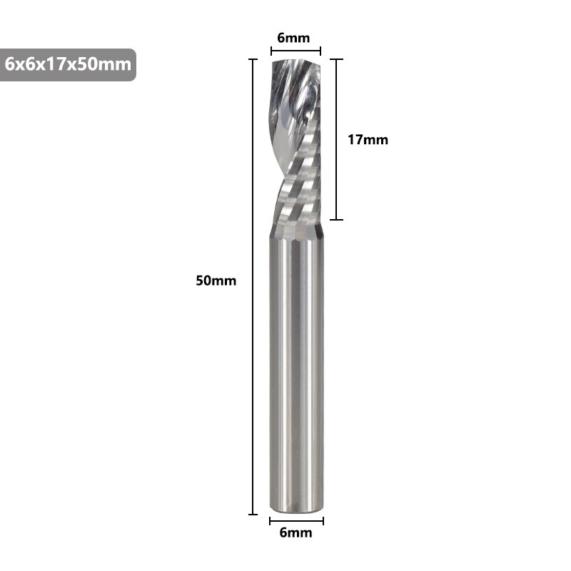 Single Flute End Mill Tungsten Carbide Milling Cutter 4-6mm Shank Router Bit For Aluminum Cutter Drill Bit Spiral Router Bits: 6x6x17x50