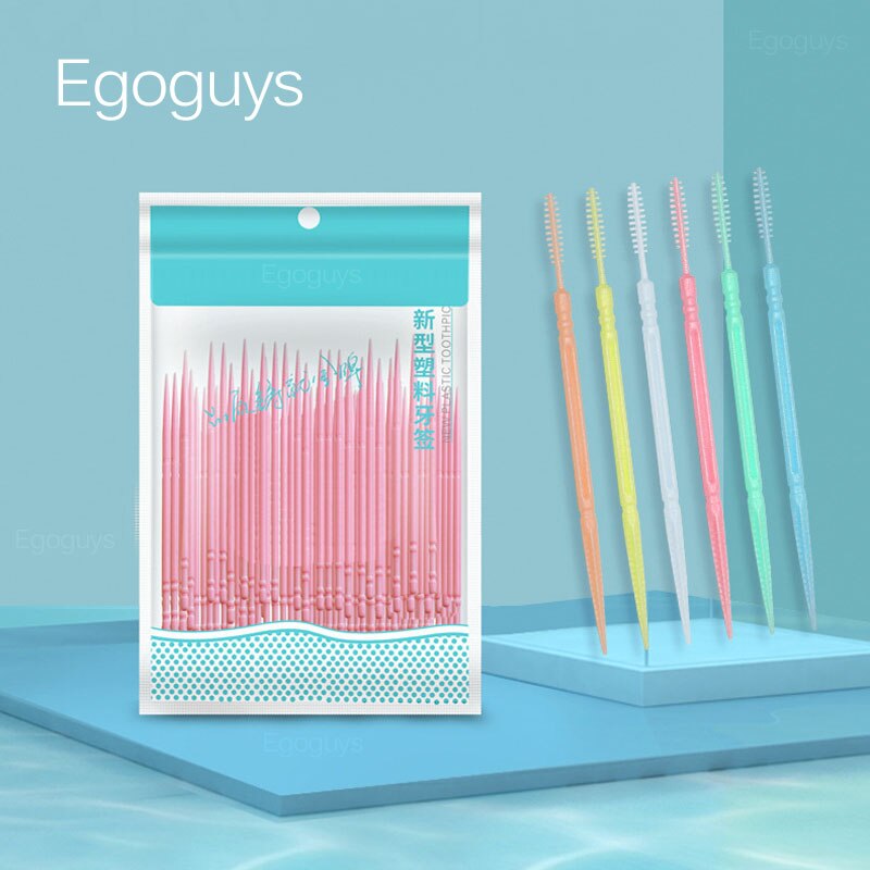 100PCS 63mm Colourful Dual Heads Toothpick Clean Teeth Interdental Brush Dental Floss Oral Care Tandenstokers Tooth Pick Sticks