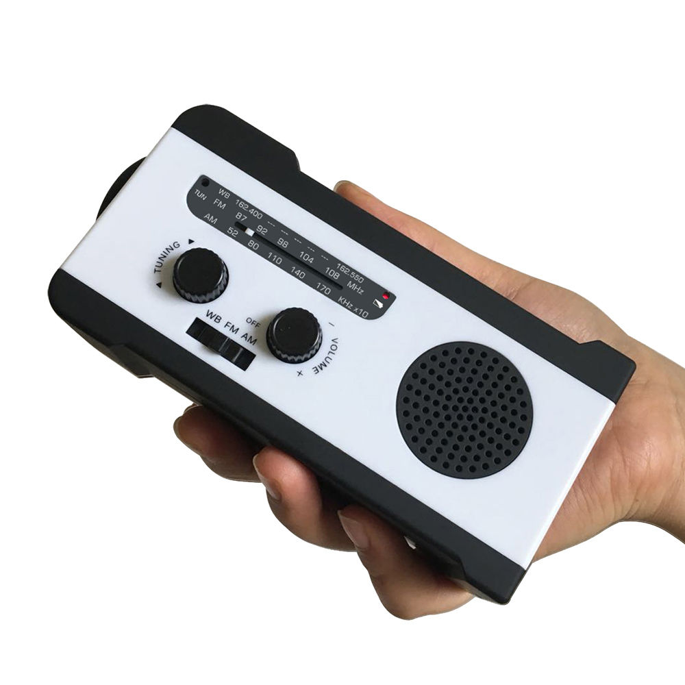 Radio Solar portátil AM/FM, con dinamo y linterna LED, cargadores de teléfono de emergencia de 2000mAh: Blanco