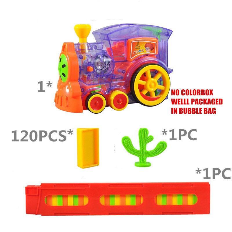 Børn elektriske tog domino legetøj til børn lyserød blå rød bil juguetes køretøj pædagogisk spil med dominos blokke: Tog -120 dominoer