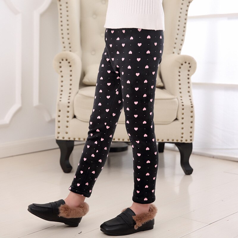 Flickbyxor barn flickor leggings tjocka varma barn elastiska midja byxor flickkläder för vinter höst 3-10t pennbyxor: Rosa kärlek / 3t