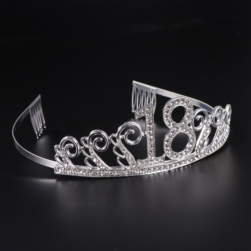 6 Styles Number Birthday Tiara Gorgeous Exquisite Rhinestone Princess Crown Silver Hair Jewelry Headband