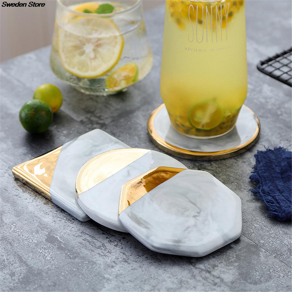 1pc guld marmor bordskånere keramiske coaster te kop pad rund bord måtte coaster kaffe te kop dækkeservietter køkken dekoration