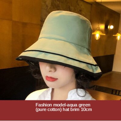 INS Summer Big Brim Sun Hat For Women Seaside Sun Protection UV Cap Wild Fisherman Hat Korean Version Buket Hat: Green