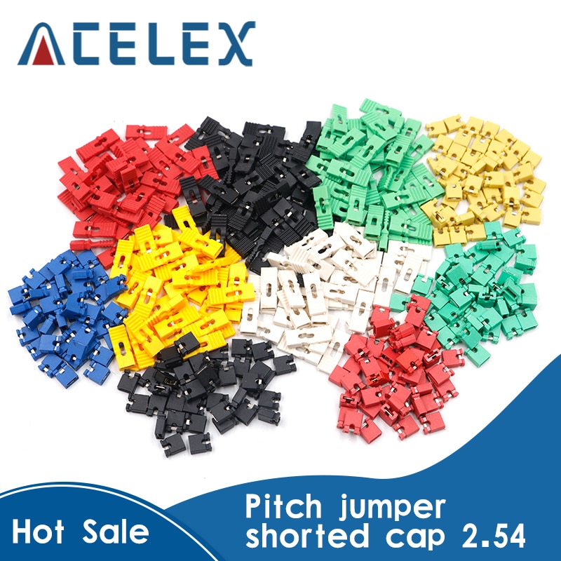 50pcs pas de cavalier capuchon court et têtes et boîtiers de fil 2.54MM SHUNT noir jaune blanc vert rouge bleu