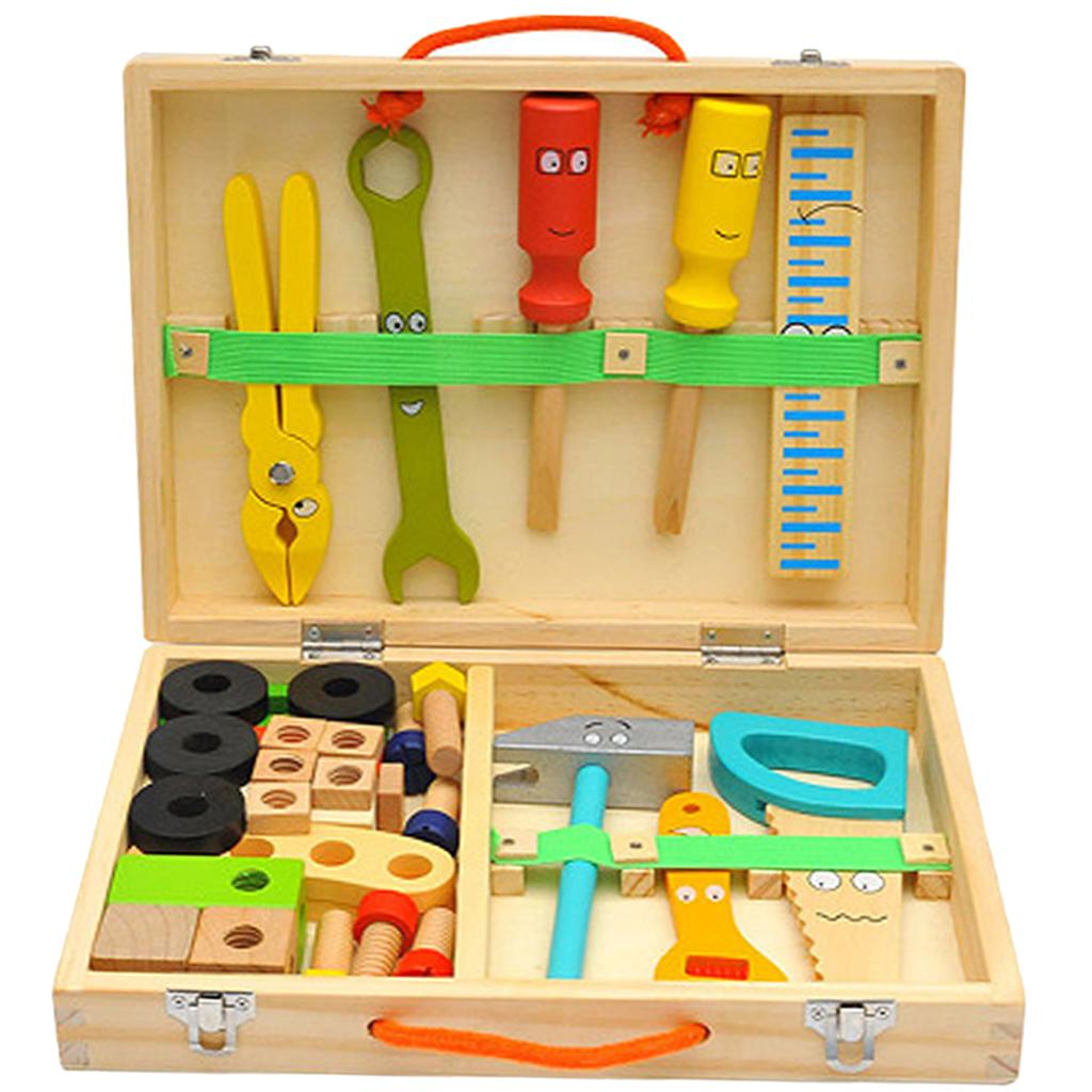 Kids Tool Set Cartoon Kleurrijke Houten Opbergdoos Bouw Speelgoed Diy Reparatie Leren Toolbox Voor Thuis Kinderen
