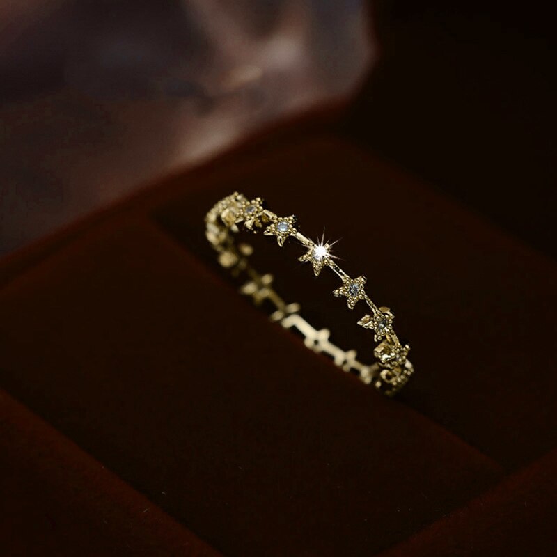 ZHOUYANG Rings For Women J&K Series Delicate Lucky Star Zircon Light Gold Color Finger Ring Jewelry KBR276