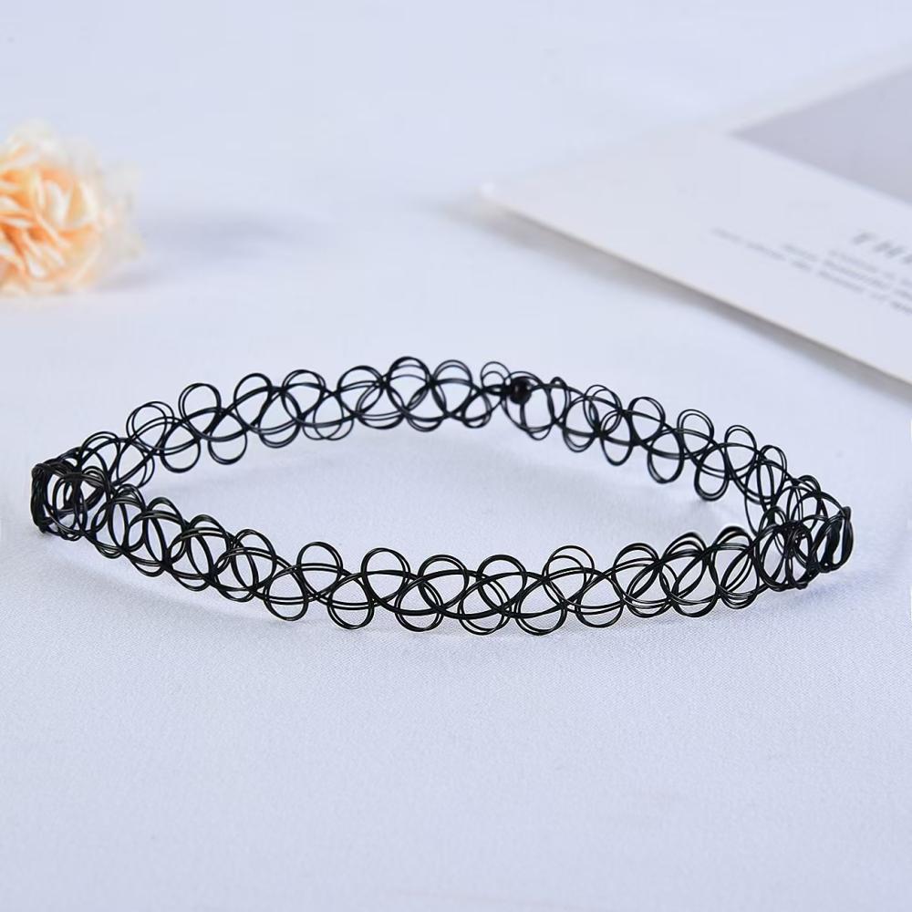 årgang elastisk flettet fisketråd choker gotisk svart choker 1pc halskjede til punk jente kvinner