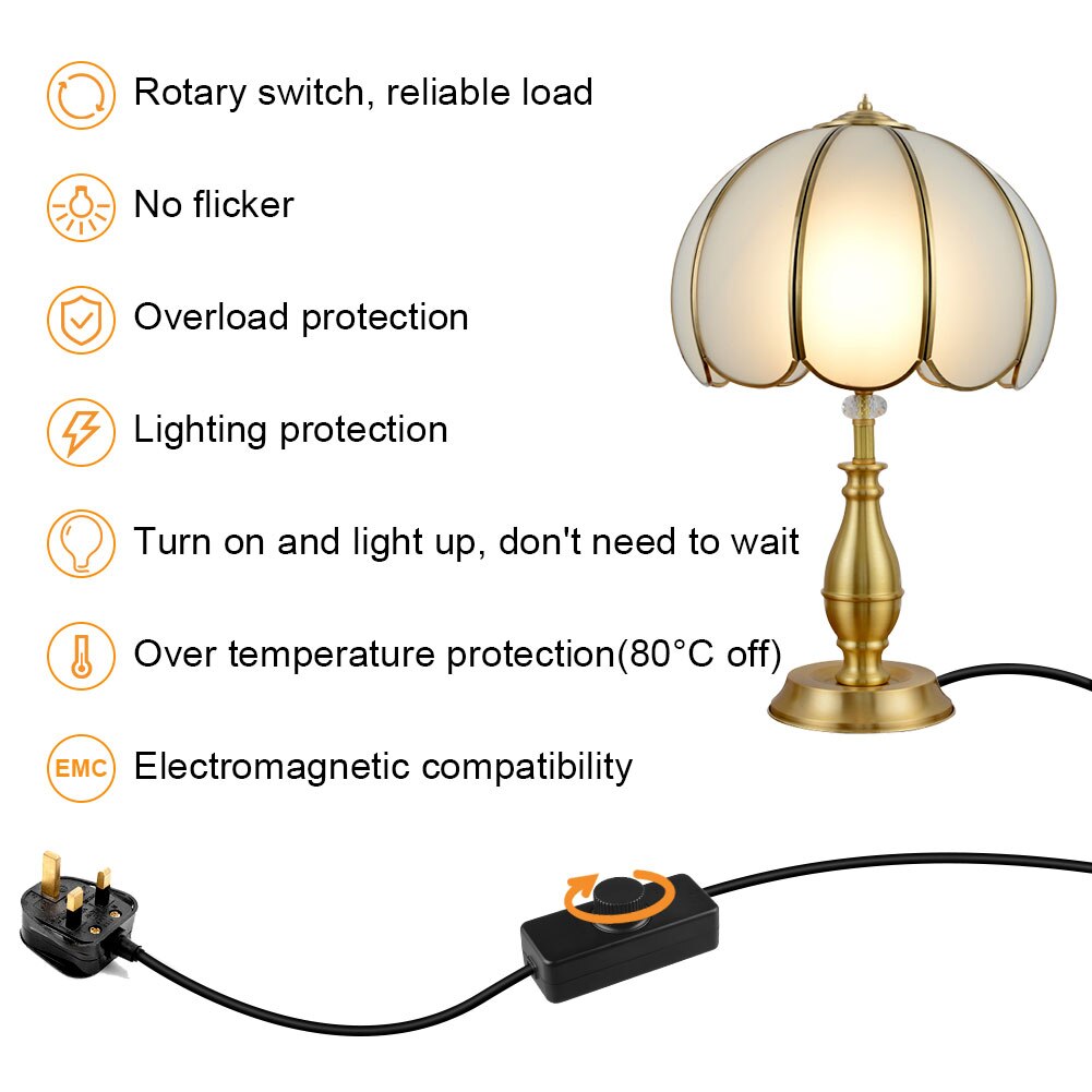 Inline LED Dimmer Switch Built-in Rotary ON/OFF And Knob Control Dimmer For Dimmable 3-100W LED/Incandescent/Halogen Bulbs
