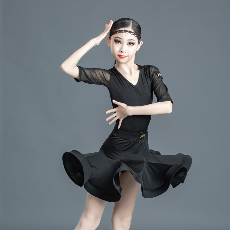 NOVEDAD DE VERANO , vestido de baile latino para niños, trajes de competición , falda de baile latino, traje superior 2 uds