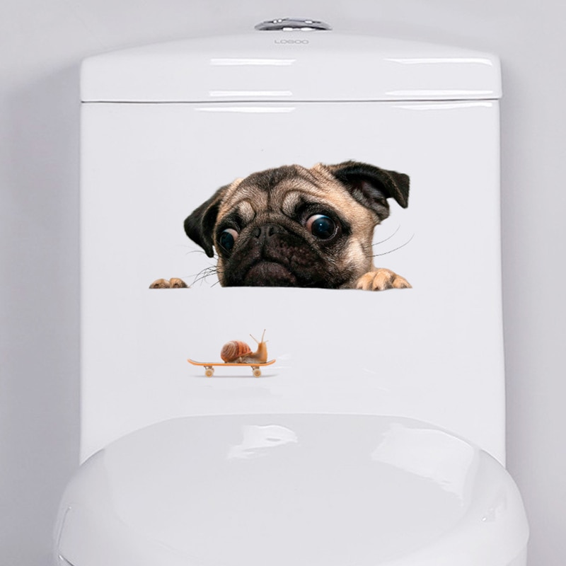 Sjove 3d hunde kigger snegl wallsticker badeværelse stue dekorationer kunst decals søde dyr toilet stickers til boligindretning