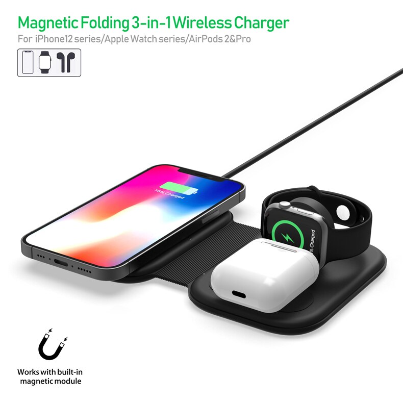 3 in 1 30w magnetischer kabelloser ladeständer für iphone 13 12 11 xs iwatch airpods qi-schnellladestation pad für samsung xiaomi