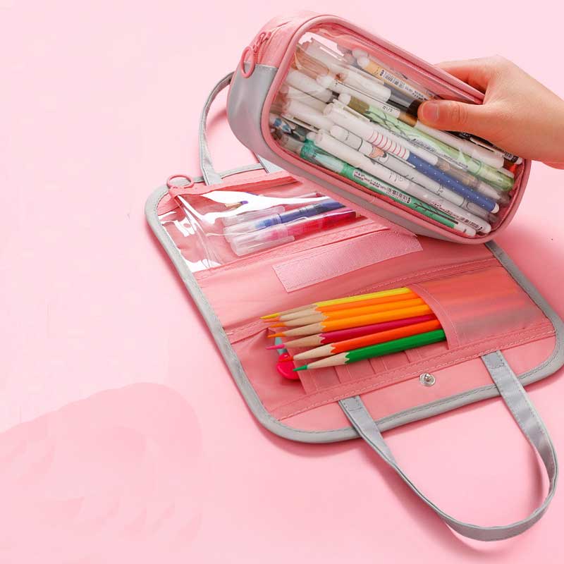 Super stor kapacitet skole penalhus til pige multifunktionel blyant taske vandtæt oxford aftagelig pen taske kosmetik taske