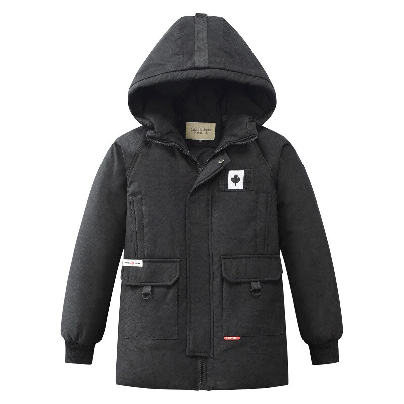 Bambini Da Neve Tute E Salopette Ragazzi Giubbotti Dei Bambini di Modo di Inverno Addensato Anatra Cappotti Sportivi A Prova di Vento Con Cappuccio Solido Vestiti di Chiusura Lampo: black / 10T