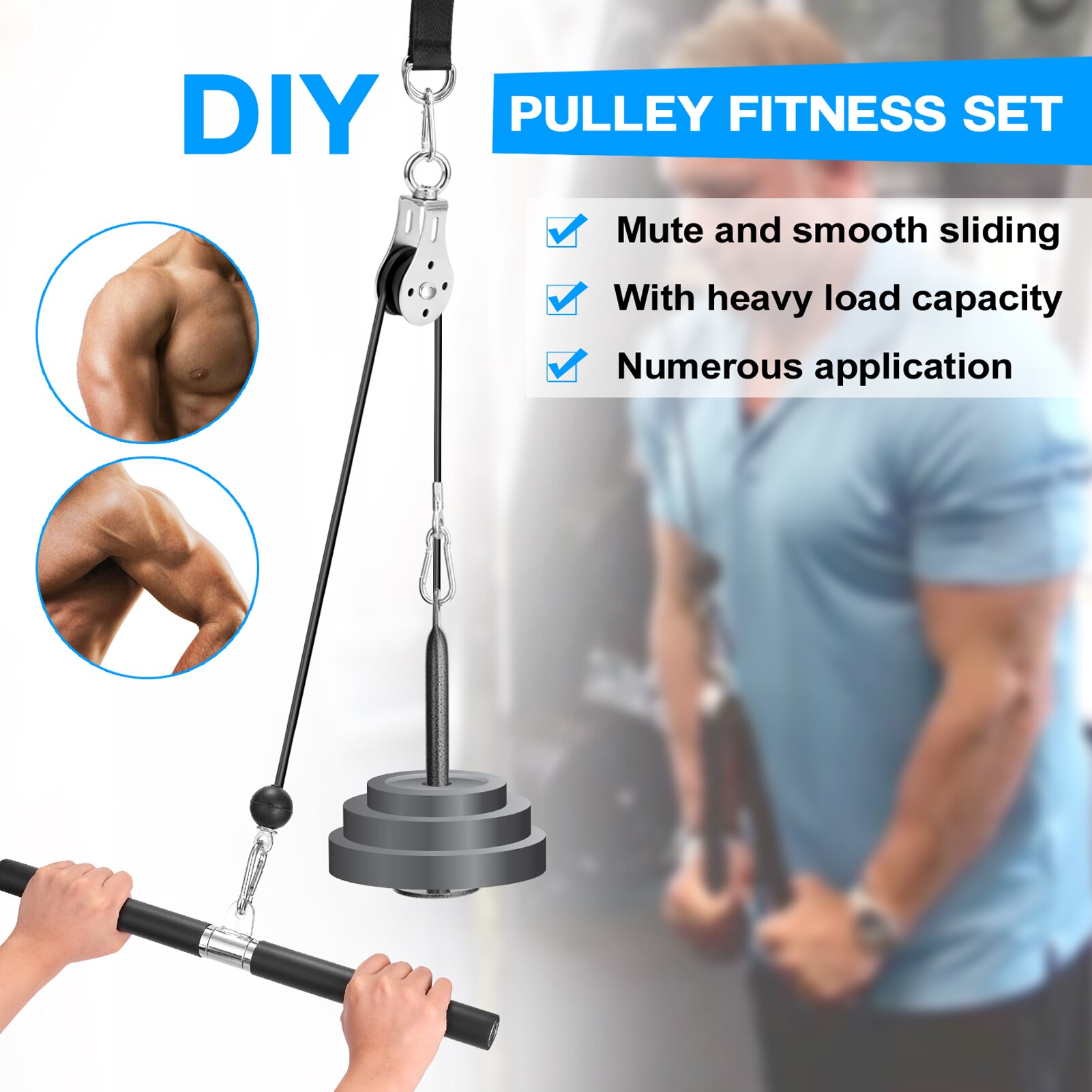 DIY Pulley Rope Fitness System Self Made Fitness Apparatus Strength Training Equipment Pull Down Pulley Rope Fitness Tricep
