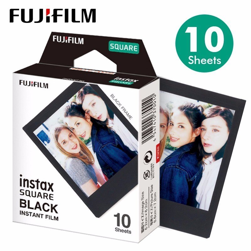 Papel fotográfico Polaroid Fujifilm, película cuadrada, papel fotográfico con borde blanco/negro para cámara instantánea Instax Sq10 Sq6 Sq20 Sq1: Black 10