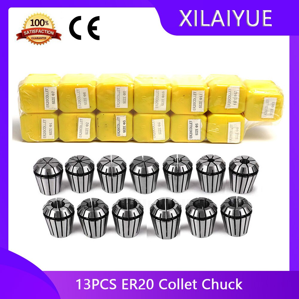 13PCS ER20 Collet Chuck 1-13mm High Precision Spindle ER20 Collet Set CNC Milling Machine Machining Center