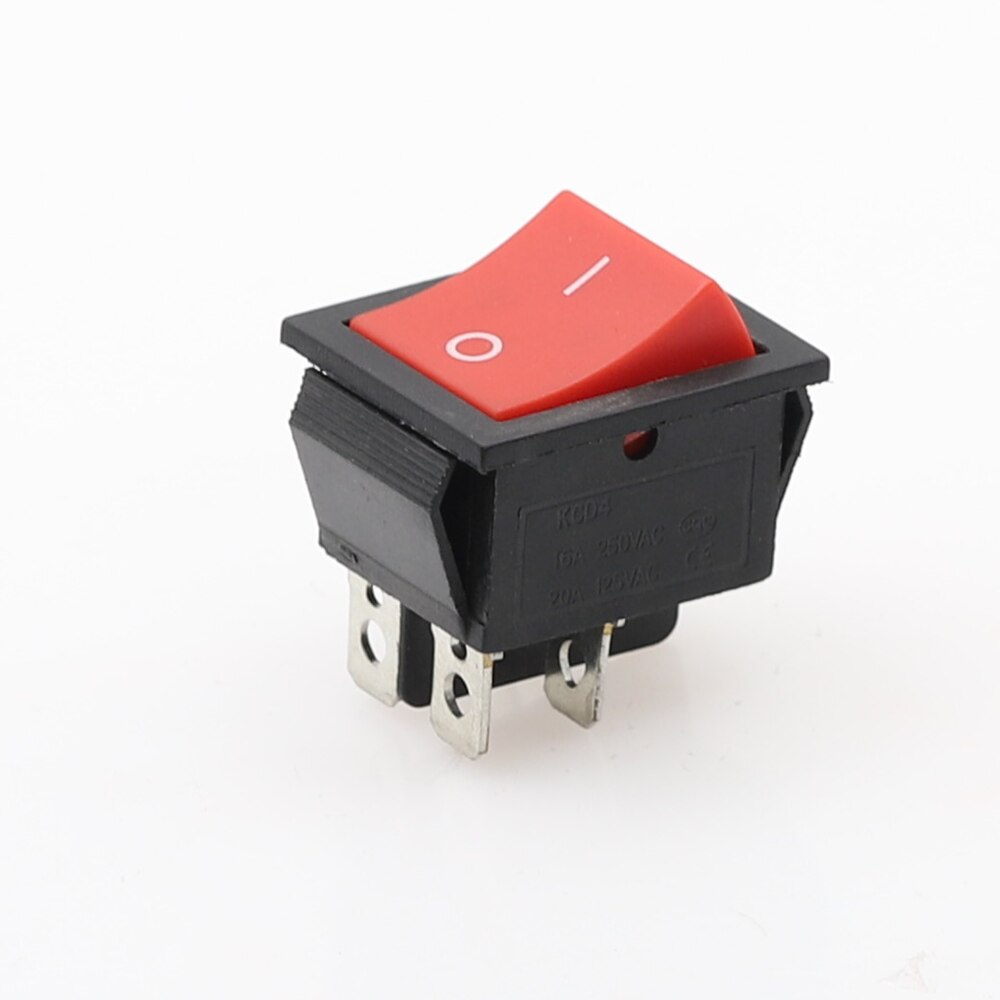 1PCS KCD4 Latching Rocker Switch Self-locking Power Switch DPST I/O 4 Pins 16A 250VAC 20A 125VAC Waterproof cap: Red