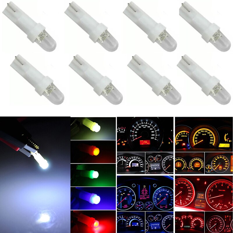 50x T5 W3W W1.2W Car COB 1SMD Dashboard Warming Bulbs LED Lights Auto 3D Astigmatism Indicator Wedge Light Instrument Bulb 12V