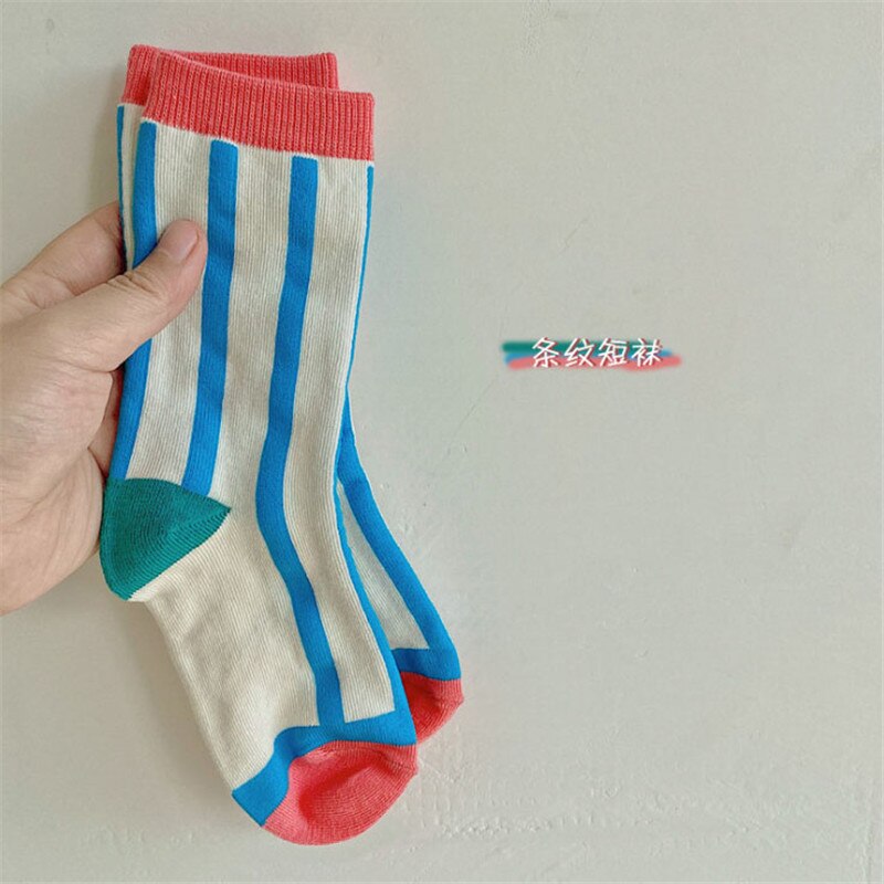 Toddler Rainbow Tube Socks Stylish Cotton Socks For Boys and Girls European American Style Children Sock: Blue / 1-3T