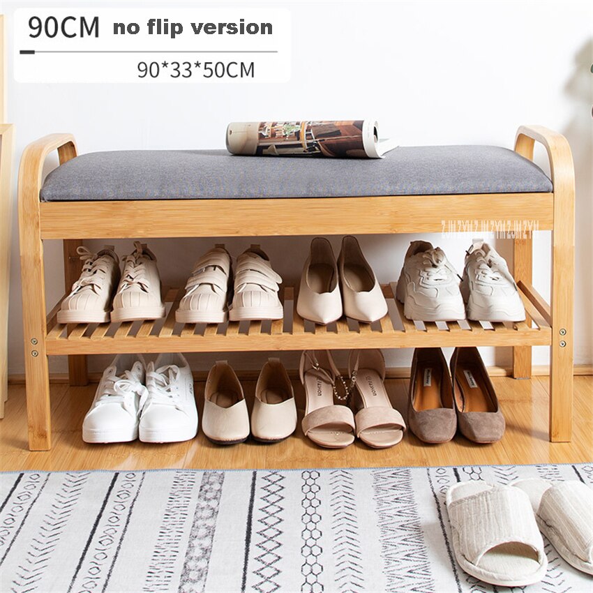 ND190508 Woonkamer Dubbeldeks Houten Schoen Opbergkast Deuropening Creatieve Houten Schoenenrek Moderne Stof Schoenen Proberen Kruk: 90cm no flip version