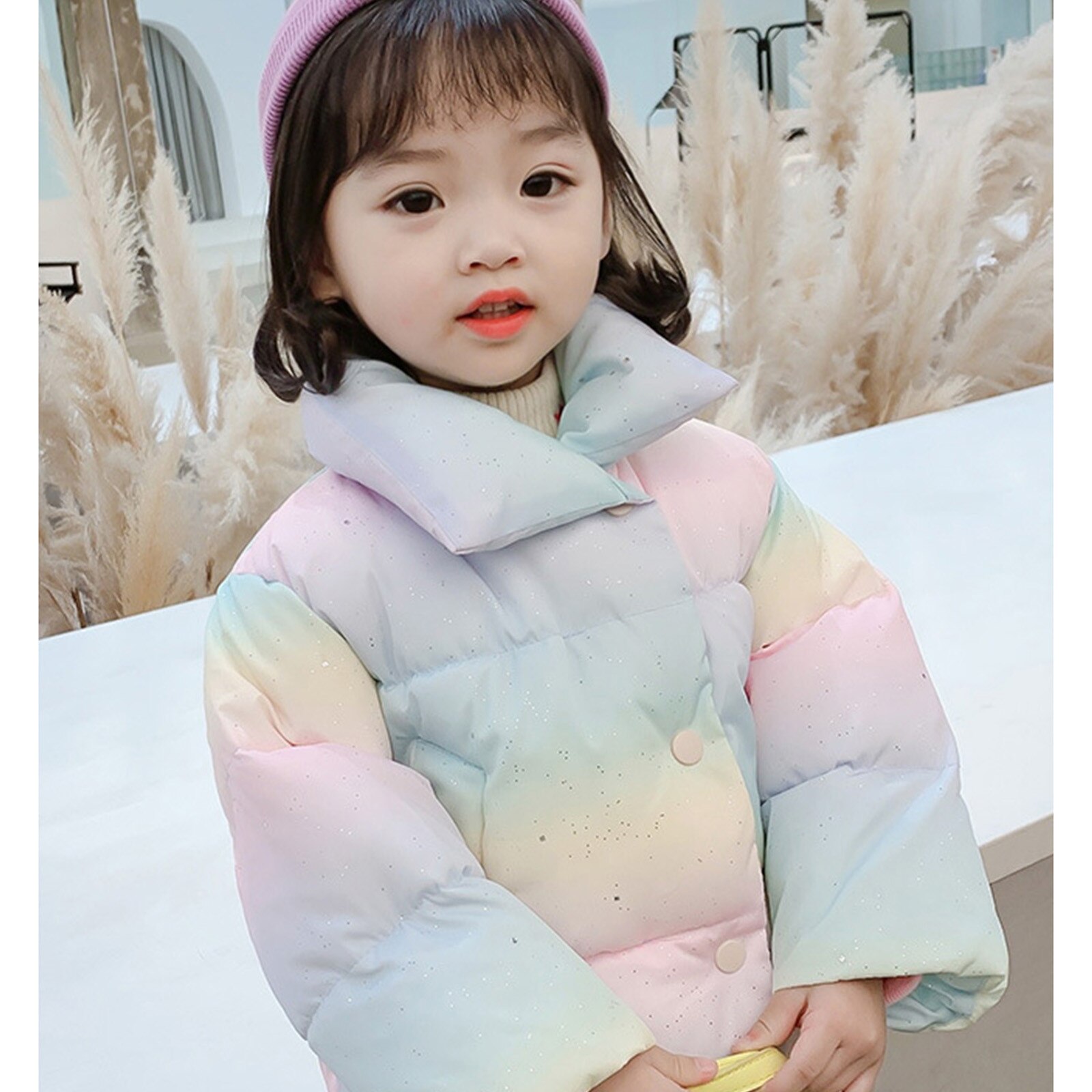 Baby Mädchen Kleidung Unten Kleinkind freundlicher Mädchen Winter warm Halten Regenbogen Mantel Unten Jacke gepolstert Mantel Winter Lange Hülse Jacke