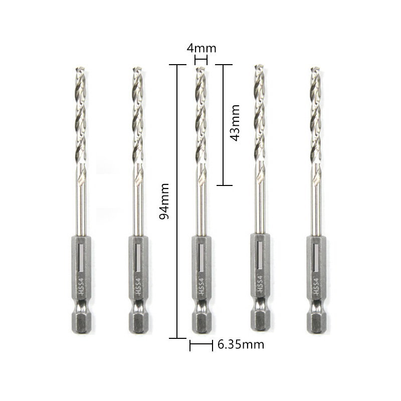 Broca helicoidal de acero de alta velocidad HSS, vástago hexagonal de 1/4, mango Hexagonal de repuesto, herramienta eléctrica de acero de 3/4/5/6/8/10mm, 5 uds.: Oro