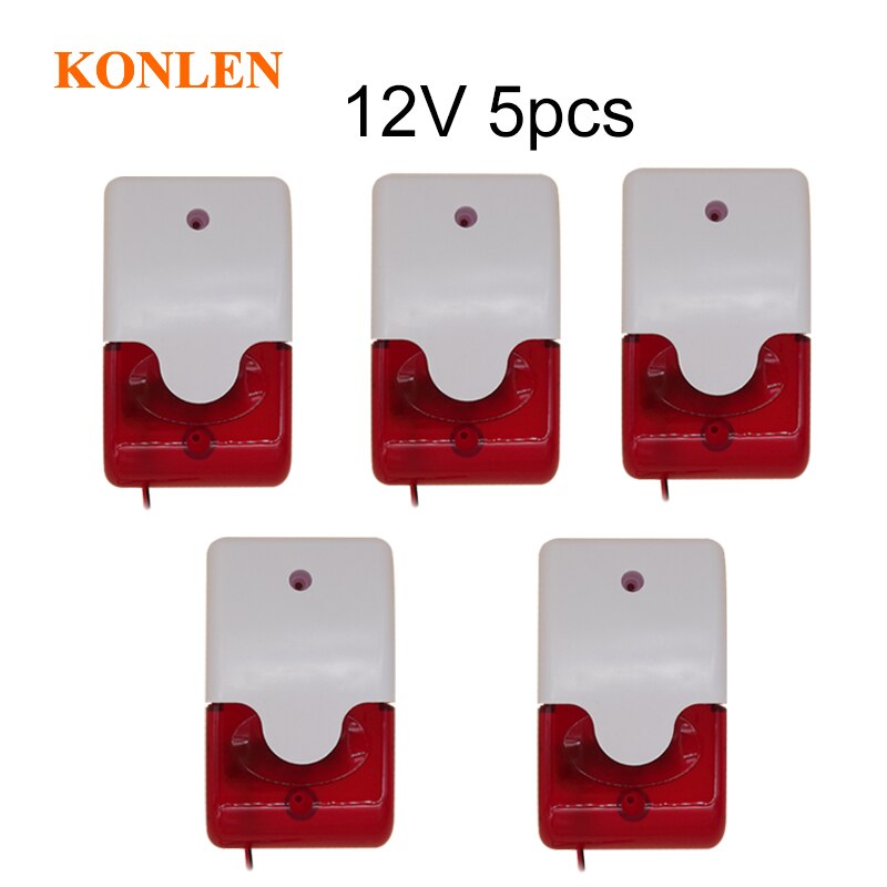 Wired Strobe Siren Alarm 12V Home Sound and Red Flash Horn Alarming Security Indoor: 12V 5pcs