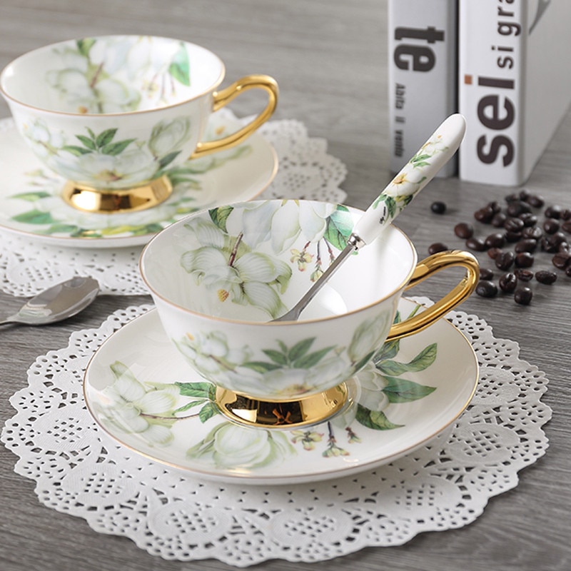Bone China Kopje Koffie Keramische Kopje Thee Schotel Lepel In Set Creatieve Porselein Espresso Cup Voor 200 Ml, partij Drinkware