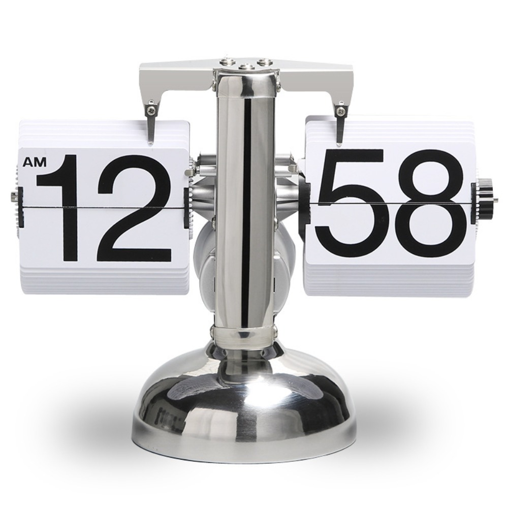 Minimalistische Flip Over Digitale Tafelklok Roestvrij Staal Enkele Voet Bureauklokken Automatische Schaal Auto Flip Clock Home: Black