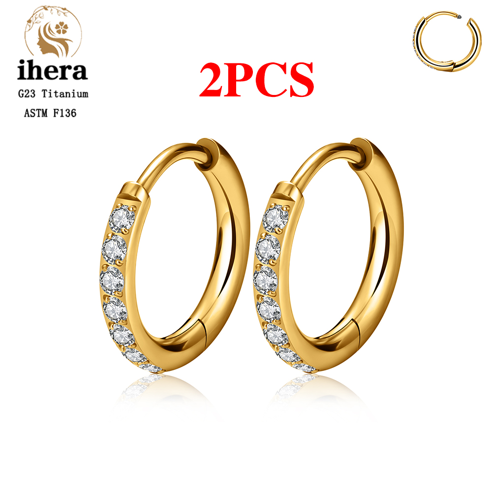 2/20 piezas G23 Piercing de titanio pendientes redondos aros con hebilla de oreja de circón mujeres oreja Tragus cartílago hélice Piercing joyería: Blanco / PLATEADO